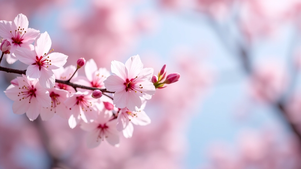 Sakurový strom v plném květu během jarní sezony s růžovými okvětními lístky v slunečném světle