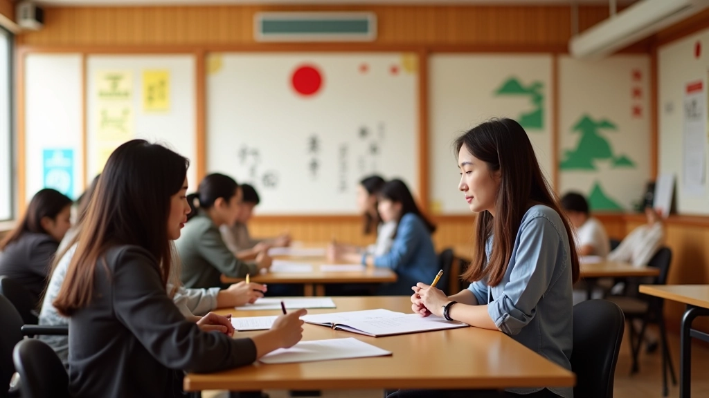 Studenti v moderní jazykové učebně s japonskými prvky